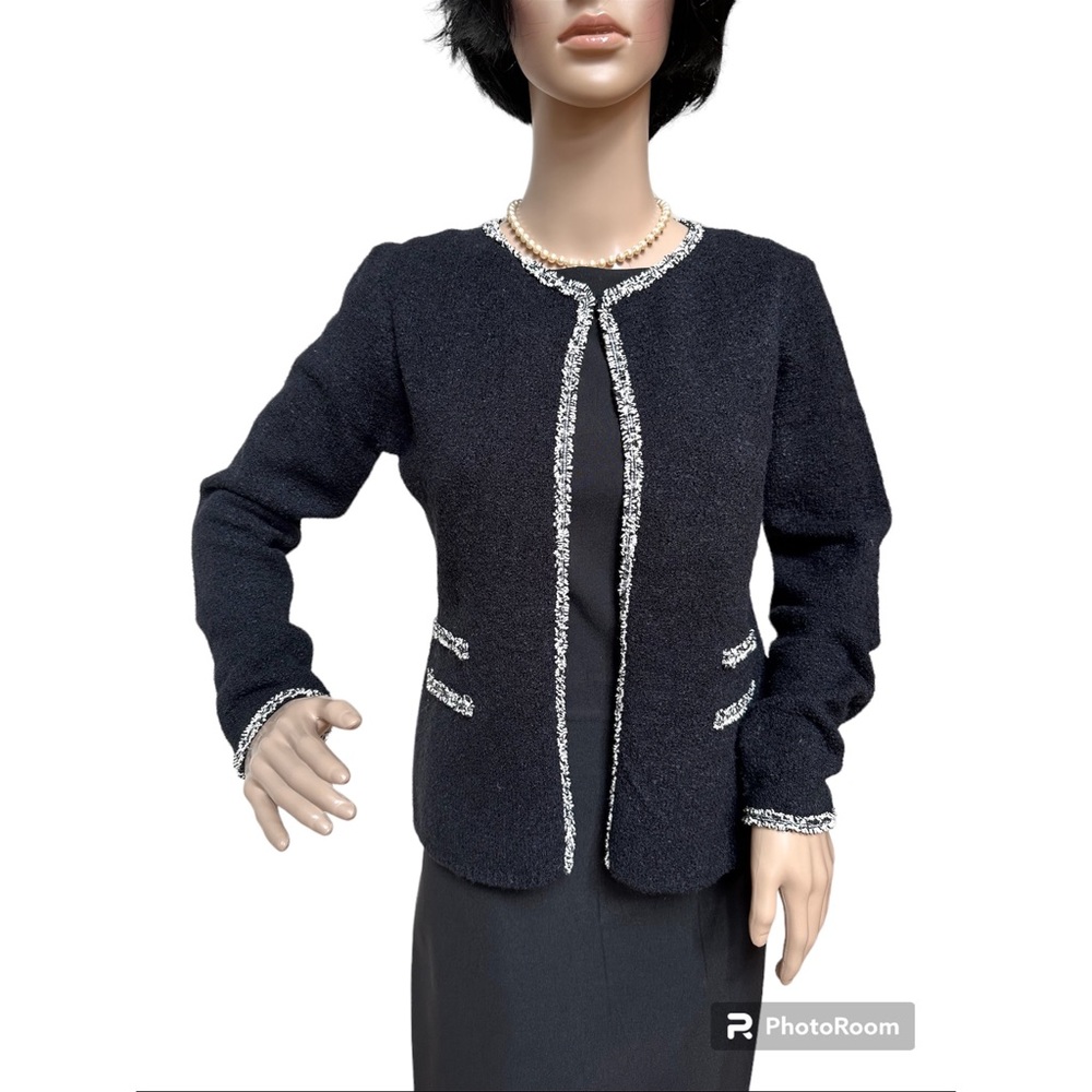 Sioni Essentials Black Boucle Open Sweater Jacket, NWT, S